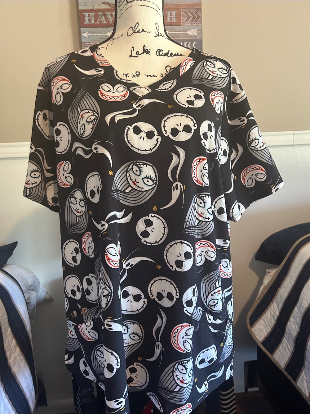 Disney, Jack Skellington, Sally and Zero the ghost Graphic Scrub Top,
